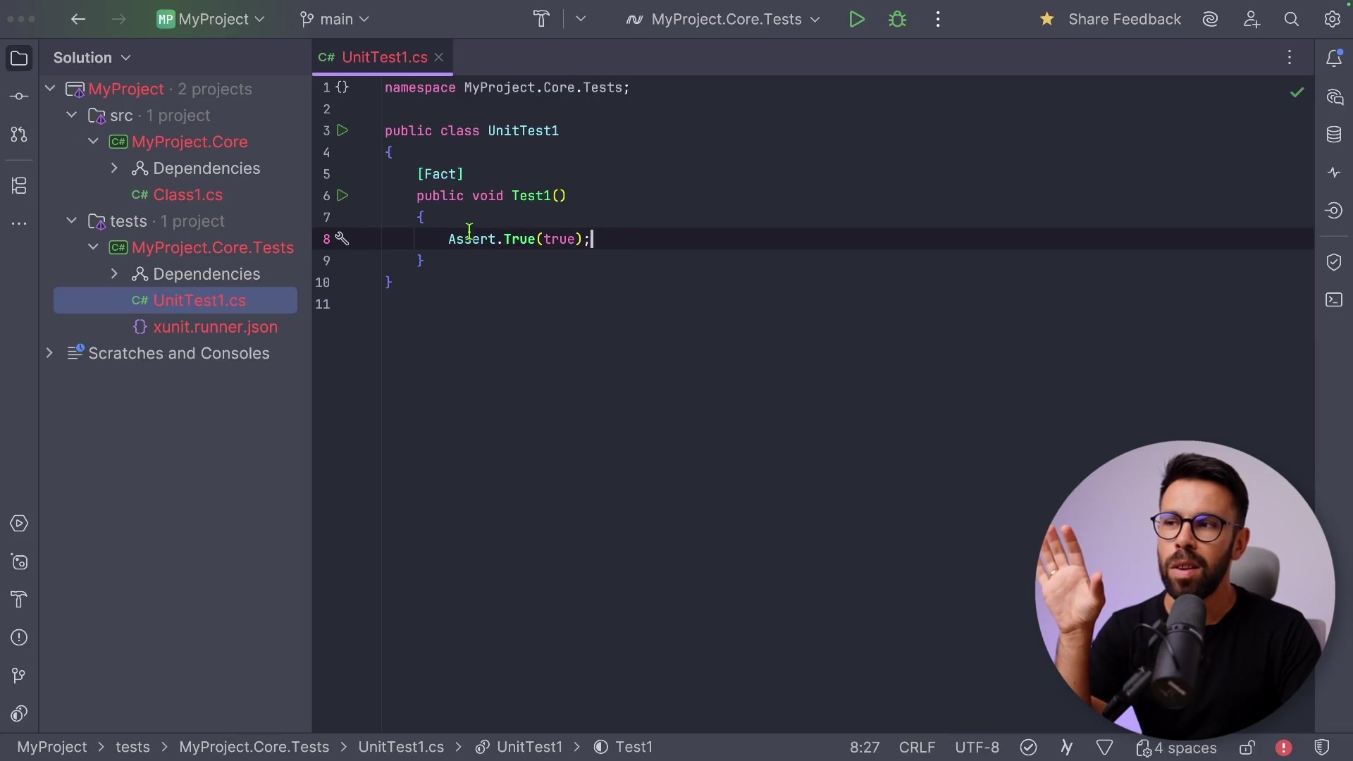 The csproj file configuration for an XUnit V3 project