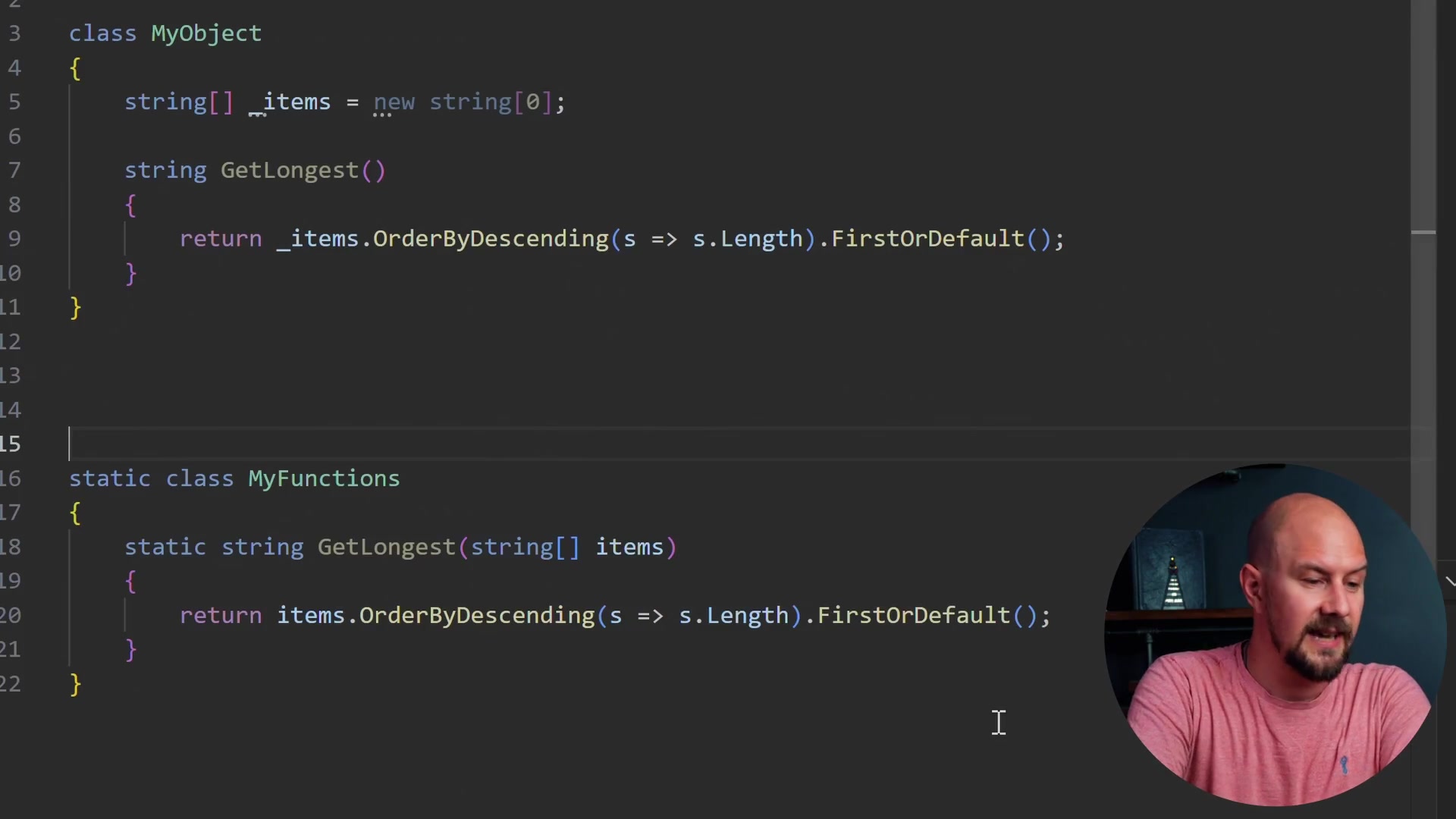 C# code showing an object-oriented class with internal state